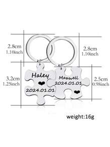 2 chiếc móc khóa cặp đôi bằng thép không gỉ tùy chỉnh, hình dạng câu đố, có thể cá nhân hóa bằng tên, quà tặng cho các cặp đôi hoặc những thứ quan trọng khác - tùy chỉnh thực hiện - Xem 10