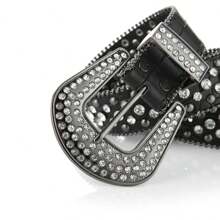 Y2K 风格女式水钻装饰宽腰带，时尚金属针扣，百搭朋克嘻哈配饰，秋季、万圣节