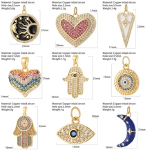 1pc Flower, Evil Eye, Tail, Sun & Moon Motif DIY Pendant, Bohemian Style Golden Heart Shape Charm For Women, Halloween Jewelry Decoration Valentines