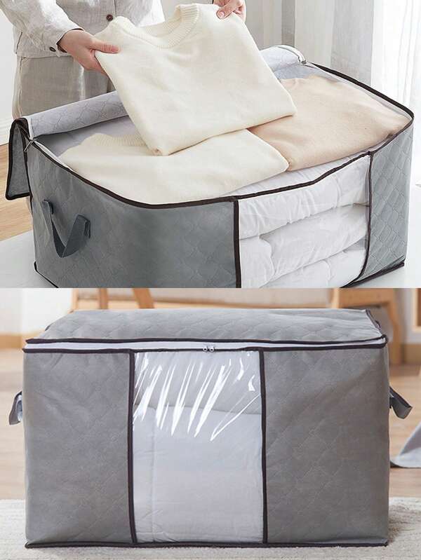 1Pc Large Capacity Storage Bag, Non-Woven Quilt Storage Bag, Quilt Travel Moving Storage Packing Bag, Clothes Luggage Storage Bag, For Seasonal Storage And Organization Decorations Decor Festival Decor Room Decor Home Decor Decor Bedroom Decor Dress Pants Shoes Jeans Boots Skirt