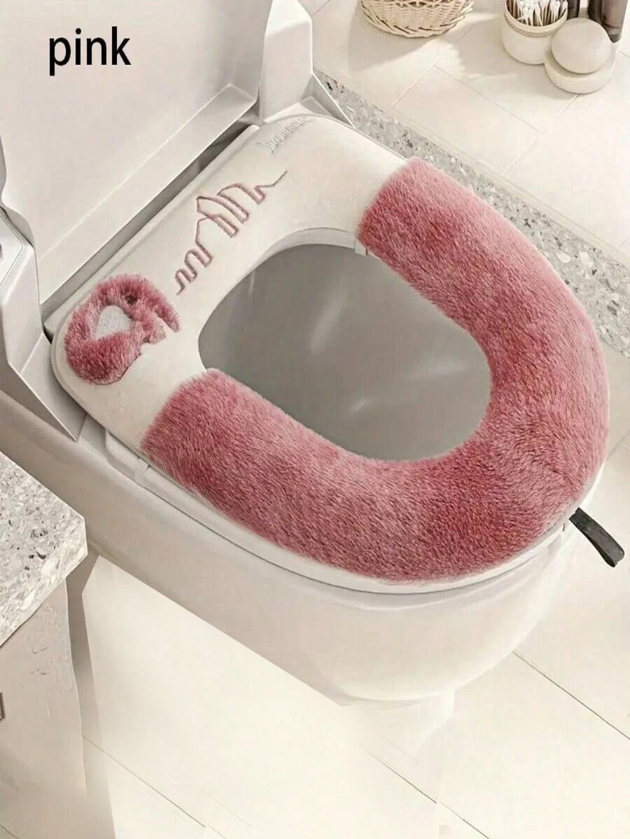1pc All Season Universal Toilet Seat Cover, Cartoon Style Toilet Cushion With Waterproof Hook & Loop Fastener Bathroom Decor Fall Decor