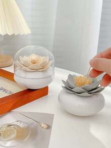 1 件简约牙签盒，清洁棉签和牙线存储，创意牙签罐桌面收纳盒 - 彩色 - 查看 1