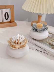 1 件简约牙签盒，清洁棉签和牙线存储，创意牙签罐桌面收纳盒 - 彩色 - 查看 3