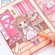 Libro de juguete de muñecas de papel DIY para la vida cotidiana de las niñas - Elaboración de alimentos, parque infantil escolar, pegatinas, suministros para manualidades - Multicolor - Ver 2