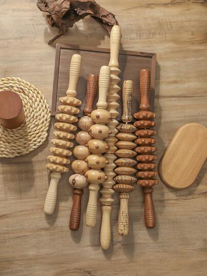 6 Styles Natural Wooden Massage Roller For Back, Shoulder, Waist And Leg Relief - Helps Improve Blood Circulation And Relieve Muscle Fatigue, Yoga/Massage Tool