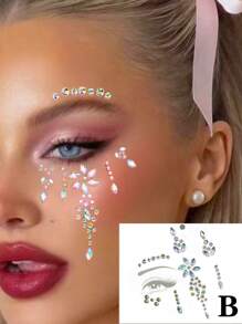 1 件性感水钻眼饰，闪亮水钻装饰贴纸，多季节面部贴纸，ABS 材料，音乐节服装，角色扮演妆容，派对装饰，拍摄道具，日常配饰 - 彩色 - 查看 3