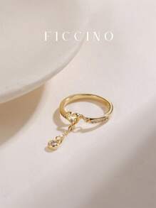 FICCINO Anillo ajustable con forma de corazón hueco, adornado con borlas y chapado en oro con circonita cúbica de FICCINO. Regalo de joyería con caja para uso diario, fiestas, vacaciones, aniversarios, amigos y San Valentín