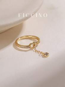 FICCINO Anillo ajustable con forma de corazón hueco, adornado con borlas y chapado en oro con circonita cúbica de FICCINO. Regalo de joyería con caja para uso diario, fiestas, vacaciones, aniversarios, amigos y San Valentín