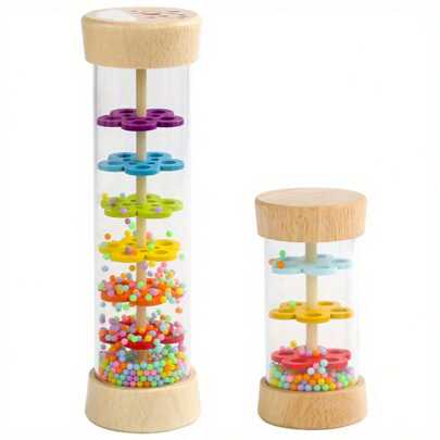 木製レインスティック モンテッソーリ玩具 6～12ヶ月の赤ちゃん用 1個 ベビーラトルシェイカー 感覚発達玩具、レインドロップス楽器 ベビーミュージカル玩具 1歳児向け 幼児向け 楽器玩具 男の子 女の子 1歳児向けギフト