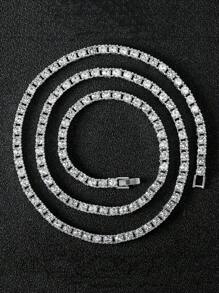 kuuioe 1pc Square Shape Inlaid Diamond Super Flash Punk Gothic Style Necklace/bracelet Suitable For Men And Women, Hip Hop Neutral Evening And Various Occasions, Fashion Accessories, Daily Wear Jewelry