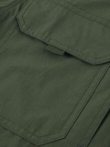 LEDUNTINO [Spring/Summer] Men's Casual Outdoor Button-Down Shirt, Solid Green, Sports, Cargo, Quick-Drying, Boyfriend Gift, Men's Long Sleeve Spring Autumn Shirt, Multi-Pocket, Elastic, Lapel Shirt With Zipper Pocket, Spring Fall Wears For Men - Army Green - View 8