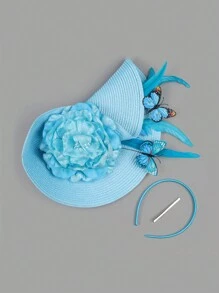 1 chiếc mũ tiệc trà Fascinator cho phụ nữ Kentucky Headwear Derby Pillbox vành rộng cho tiệc cưới Cocktail (Họa tiết bướm ngẫu nhiên) - mũ rơm hình bướm - Xem 12