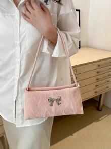 时尚女士蝴蝶结装饰单肩包女包腋下包方形包，送给她的完美情人节礼物，最佳情人节礼物选择