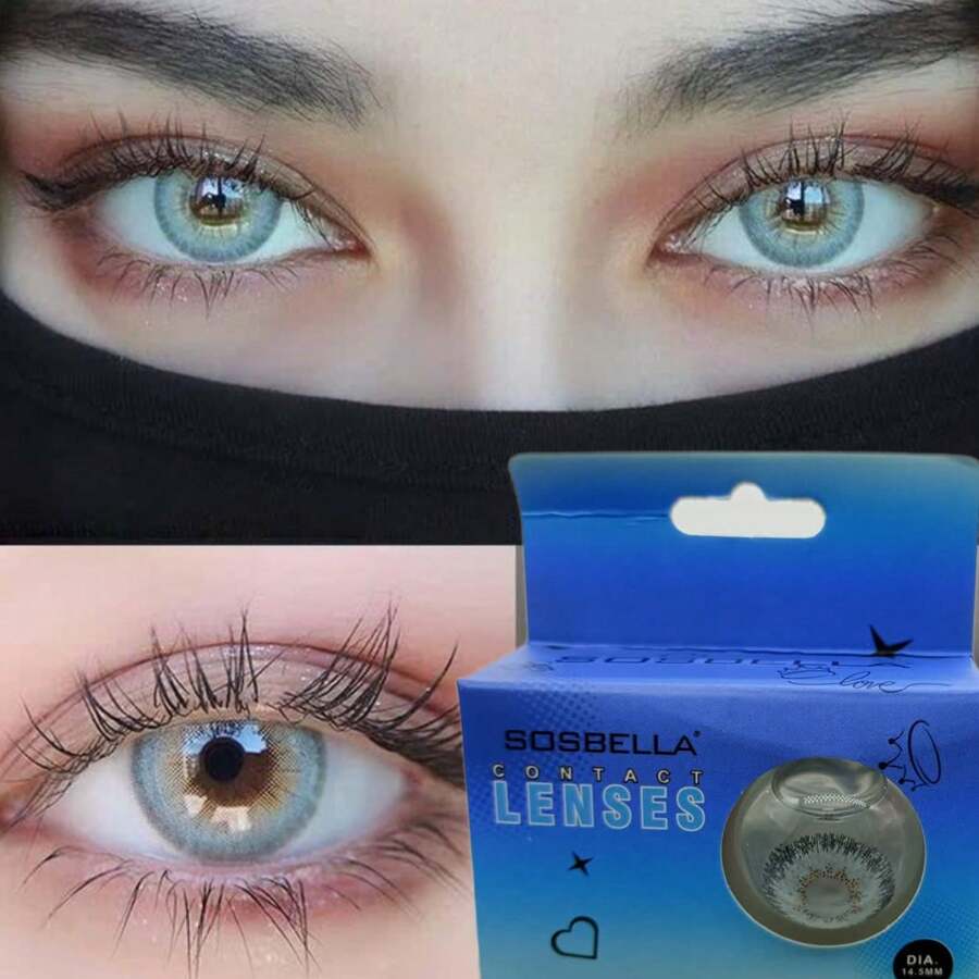 1 Par De Lentes De Contacto  Suaves Y De Colores Apariencia De Ojos Grandes, Diámetro De 14.5 Mm, 1 Año CON ESTUCHE INCLUIDO - Azul menta - Ver 1