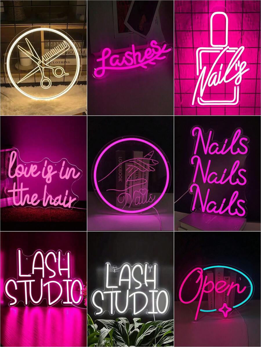 1 件霓虹灯风格 LED 壁挂装饰灯，适用于美发沙龙、美容院、美甲沙龙、水疗店装饰 - 多色 - 查看 1