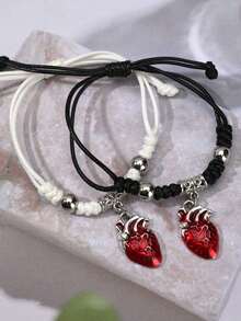 2pcs Retro Gothic Red Beating Heart Bracelet Couple Bracelets Friendship Gifts - Red - View 4