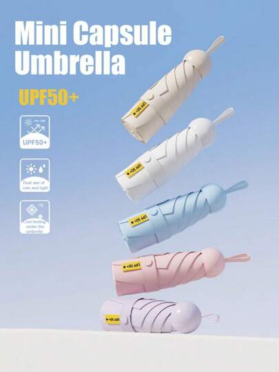 Thickened And Reinforced Five-Fold Umbrella, Windproof And Rainproof Ultra-Light Mini Capsule Pocket Umbrella, Back To School Supplies Summer Cooling,Beach,Travel