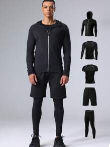 5pcs/Set Men's Fitness Sportswear Set, Spring Workout Running Basketball Tight Fitting Activewear