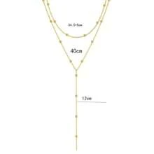Stainless Steel Multi-Layer Necklace, Elegant Minimalist Style, Fashionable Y-Shape Necklace With Geometric Tassel & Bead Decor - Multicolor - View 4