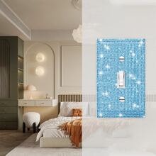 Rhinestone Decorative Light Switch Plate Cover, Shiny Silver Color - 1Pcs Single Toggle - View 7