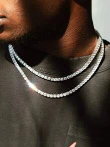 kuuioe 1pc Square Shape Inlaid Diamond Super Flash Punk Gothic Style Necklace/bracelet Suitable For Men And Women, Hip Hop Neutral Evening And Various Occasions, Fashion Accessories, Daily Wear Jewelry