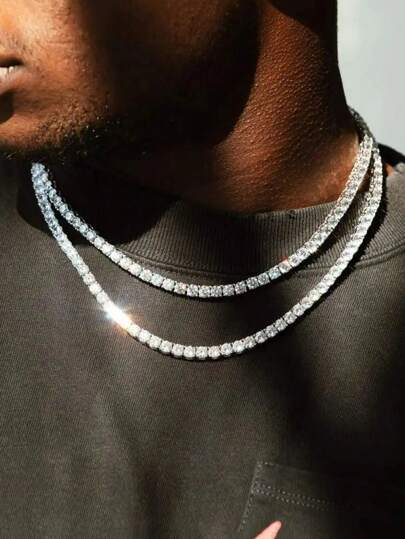 kuuioe 1pc Square Shape Inlaid Diamond Super Flash Punk Gothic Style Necklace/bracelet Suitable For Men And Women, Hip Hop Neutral Evening And Various Occasions, Fashion Accessories, Daily Wear Jewelry