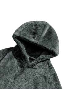 Reversible Fleece Hooded Loose Sweatshirt For Men, Casual Warm Pullover Top, Autumn Winter