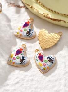 2/15 peças aleatórias multicoloridas góticas coração e mau-olhado charme, adequado para colar faça você mesmo, pulseira, brincos, chaveiro, corrente de telefone, casal presente jóias fazendo