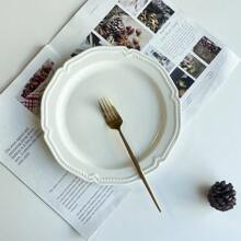 1 件时尚浮雕陶瓷盘子，8 英寸牛排盘/10 英寸意大利面盘/10 英寸精致餐饮甜点盘，轻巧优雅的奶油白色餐具圣诞礼物 - 米色 - 查看 5