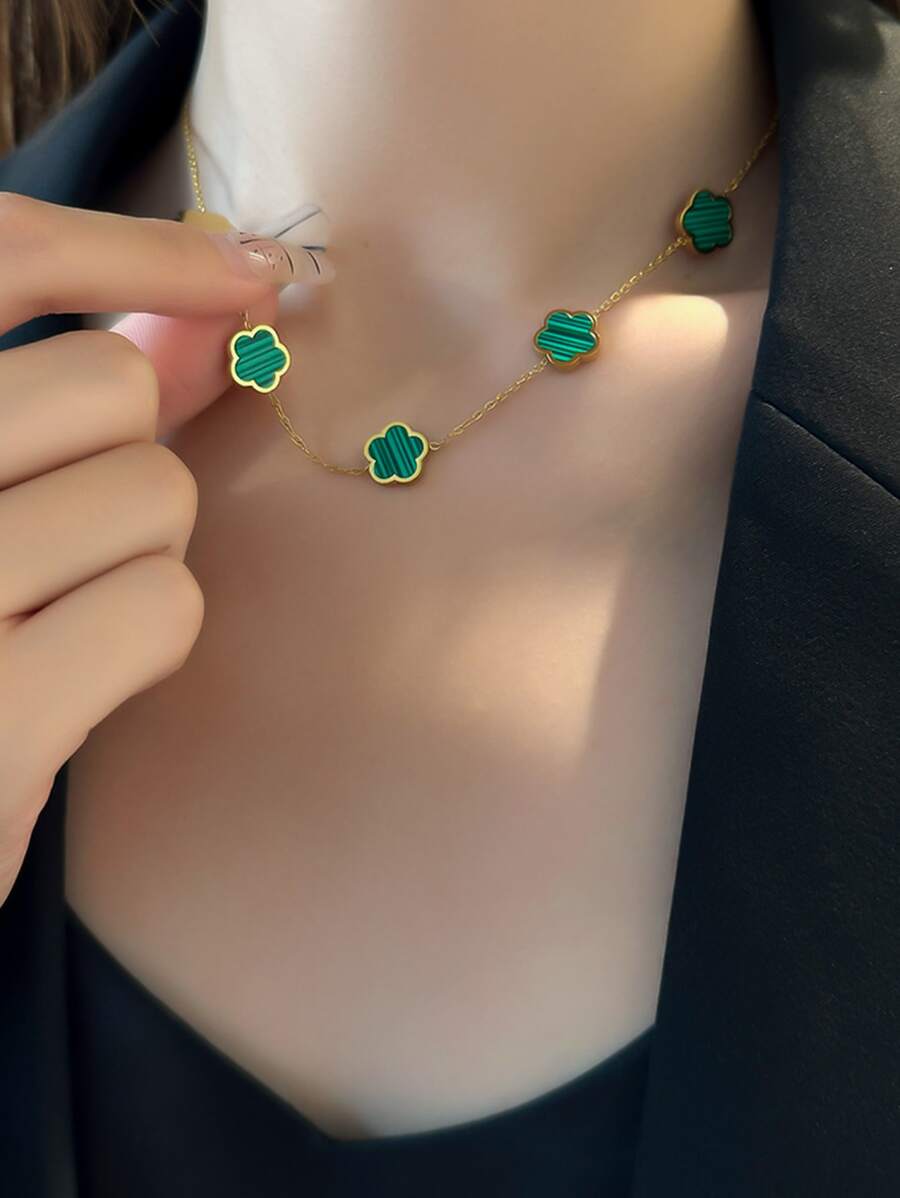 1Pc Fashion Stainless Steel Flower Decor Chain Necklace For Women For Daily Life Valentines,Mom,Mother,Mother's Day,Gift