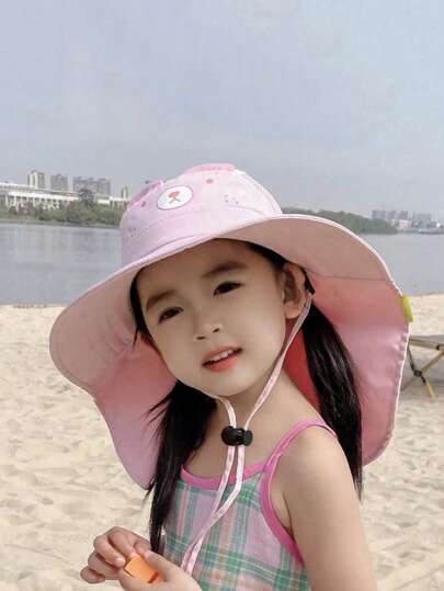 1pc Cartoon Pattern Adjustable Fishing Cap With Sun Ion Shawl And Whistle, For Toddler Boy And Youth