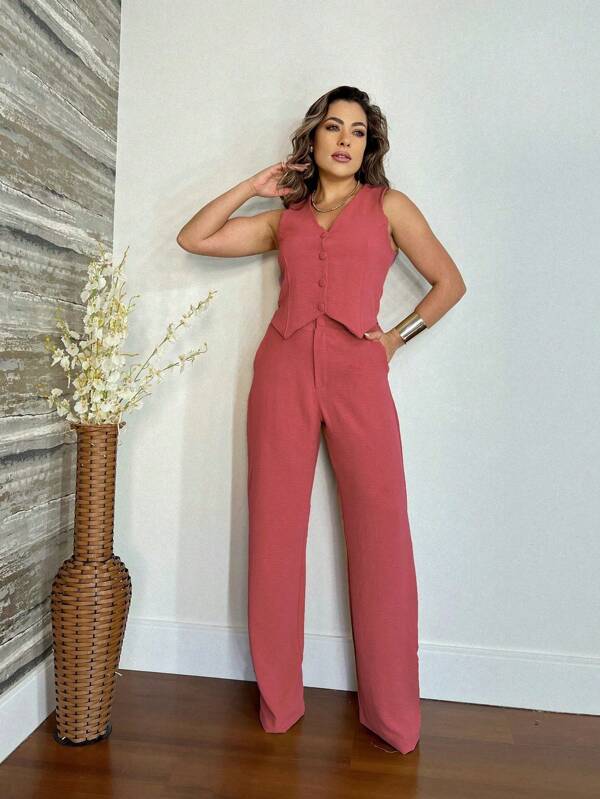 Duna feminino conjunto colete com zíper /com bolso modas 2024