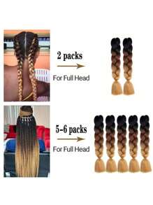 24 pulgadas (60,96 cm) extensiones de cabello trenzado sintético de gran tamaño con degradado, cabello trenzado de ganchillo sintético resistente al calor - Multicolor - Ver 8