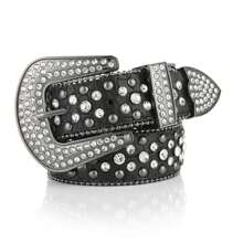 Y2K 风格女式水钻装饰宽腰带，时尚金属针扣，百搭朋克嘻哈配饰，秋季、万圣节