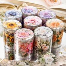 2m/Roll PET Tape Plant And Flower Scrapbook Sticker Set Retro Rose, Sunflower, Hydrangea Butterfly Transparent Waterproof Sticker Set Suitable For Scrapbook Supplies Aesthetic Diary Craftsmanship, Can Also Be Used For DIY Birthday Gifts, Diary Notebook Decoration, Party Gift Decoration, Etc - Multicolor - View 1