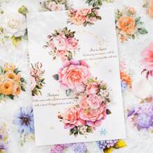 2m/Roll PET Tape Plant And Flower Scrapbook Sticker Set Retro Rose, Sunflower, Hydrangea Butterfly Transparent Waterproof Sticker Set Suitable For Scrapbook Supplies Aesthetic Diary Craftsmanship, Can Also Be Used For DIY Birthday Gifts, Diary Notebook Decoration, Party Gift Decoration, Etc - Multicolor - View 4