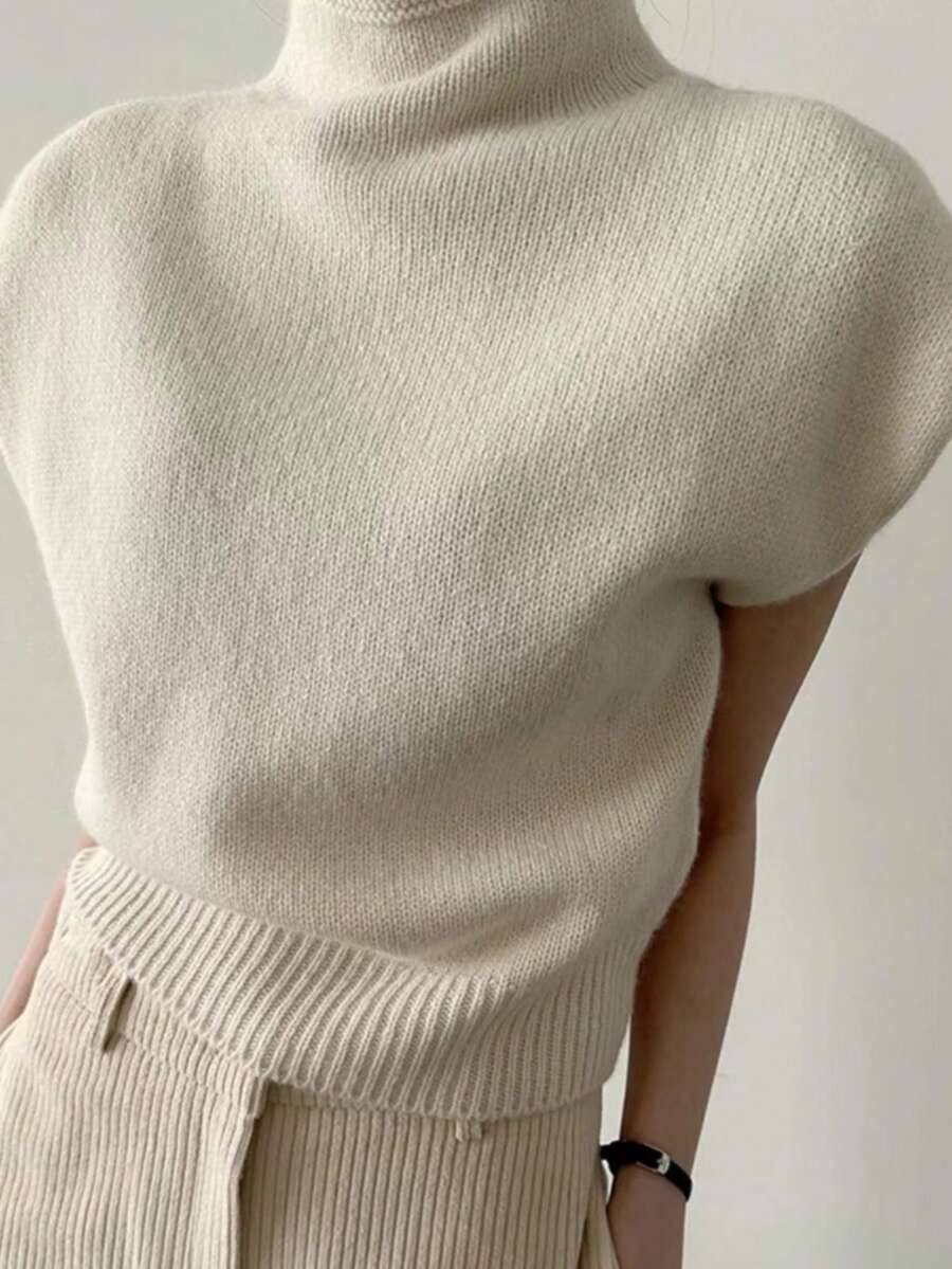 EAVA Women's Winter French-Inspired Elegant High-Neck Sweater Vest Retro Old Money Style Loose-Fit Casual Versatile Sleeveless Knit Sweater Vest