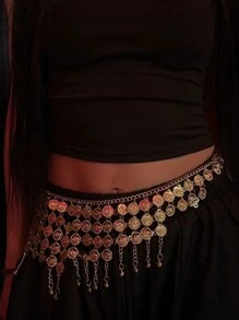 1pc Women's Belly Dance Waist Chain, New Dance Hip Scarf, Dance Costume Festival Performance Waist Chain, Tassel Coin Decor Waistband Summer, School Fall, Autumn, Halloween - Multicolor - View 13