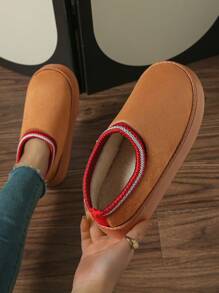 女士冬季保暖内衬雪地靴，厚楔形厚底，时尚户外保暖内衬冬鞋 - 棕色 - 查看 5