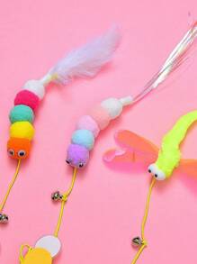 随机毛毛虫设计猫玩具，可自由附着供猫追逐，猫自娱玩具，室内玩具，小猫互动玩具，宠物玩具（产品由人造羽毛制成）