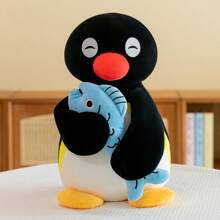 Muñeco de peluche de 11.81in/30cm de pequeño pez abrazando pingüino, muñeco de peluche relleno, almohada, regalo para niños, niñas, Día de San Valentín, peluches lindos, títere, almohada pequeña