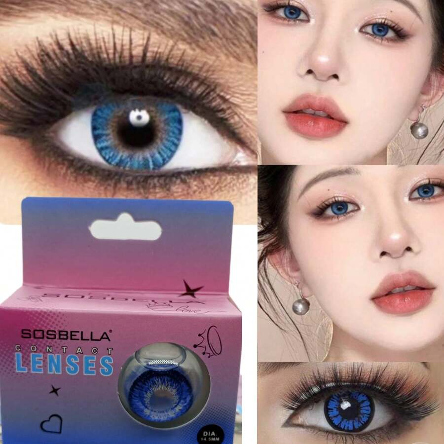 1 Pair Of Soft Colored Contact Lenses Big Eye Look, Diameter 14.5mm, 1 Year With Case Included - 藍色 - 查看 1