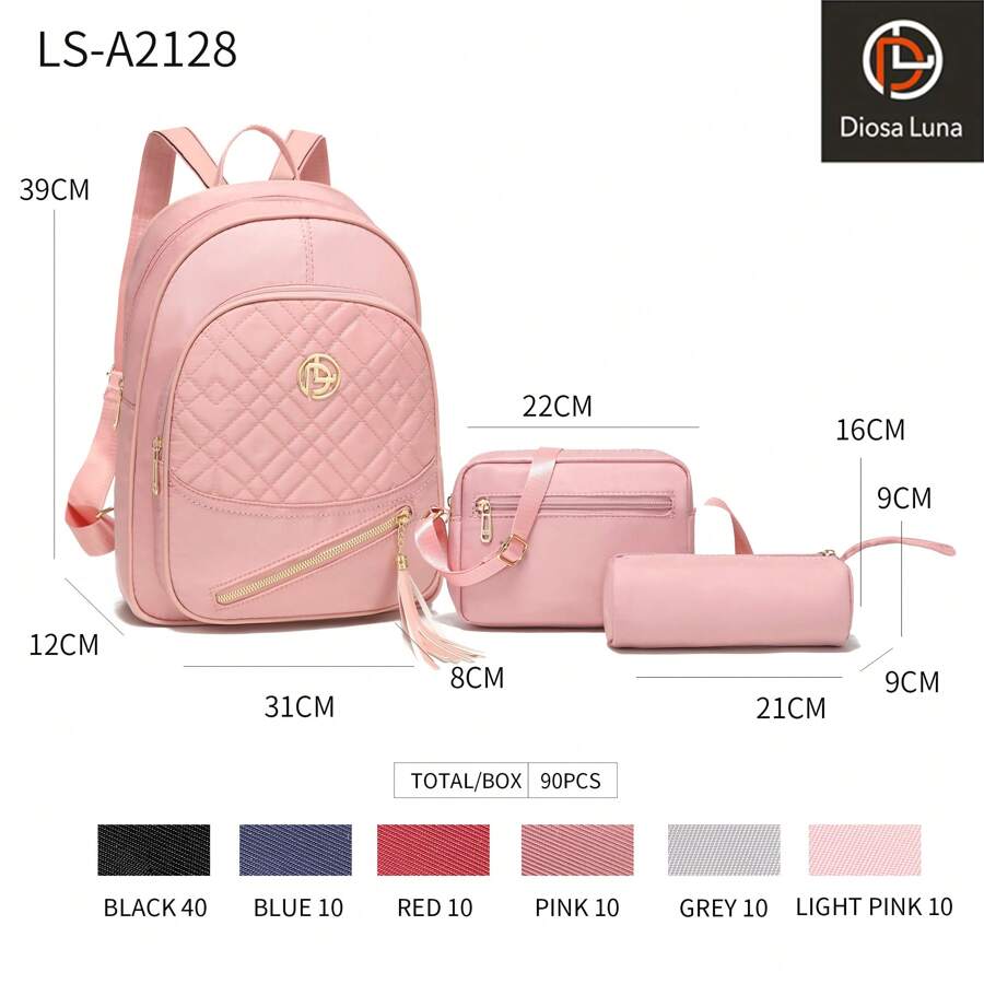 DIOSA LUNA Conjunto De Mochila Y Bolsas Modernas Para Mujer, 3 Piezas - Rosa Pálido - Ver 1