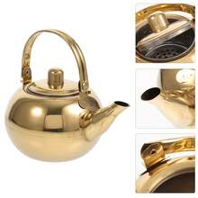 1pc Stainless Steel Tea Pot With Infuser Water Bottle Stovetop Tea Kettle With Removable Infuser For Loose Leaf Tea Golden Camping Kettle - Gold - View 7