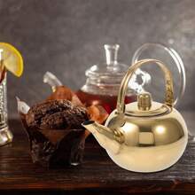 1pc Stainless Steel Tea Pot With Infuser Water Bottle Stovetop Tea Kettle With Removable Infuser For Loose Leaf Tea Golden Camping Kettle - Gold - View 1