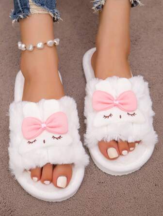 Pantuflas de peluche de conejo con boca abierta, pantuflas suaves y mullidas antideslizantes para interiores para mujer para otoño e invierno, con suela gruesa para uso en exteriores, pantuflas de dormitorio, Navidad