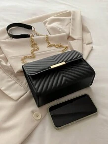 Bolso cruzado con solapa acolchada mini, bolso de hombro con correa de cadena, accesorio de moda para damas en verano