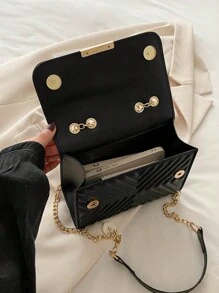 Bolso cruzado con solapa acolchada mini, bolso de hombro con correa de cadena, accesorio de moda para damas en verano