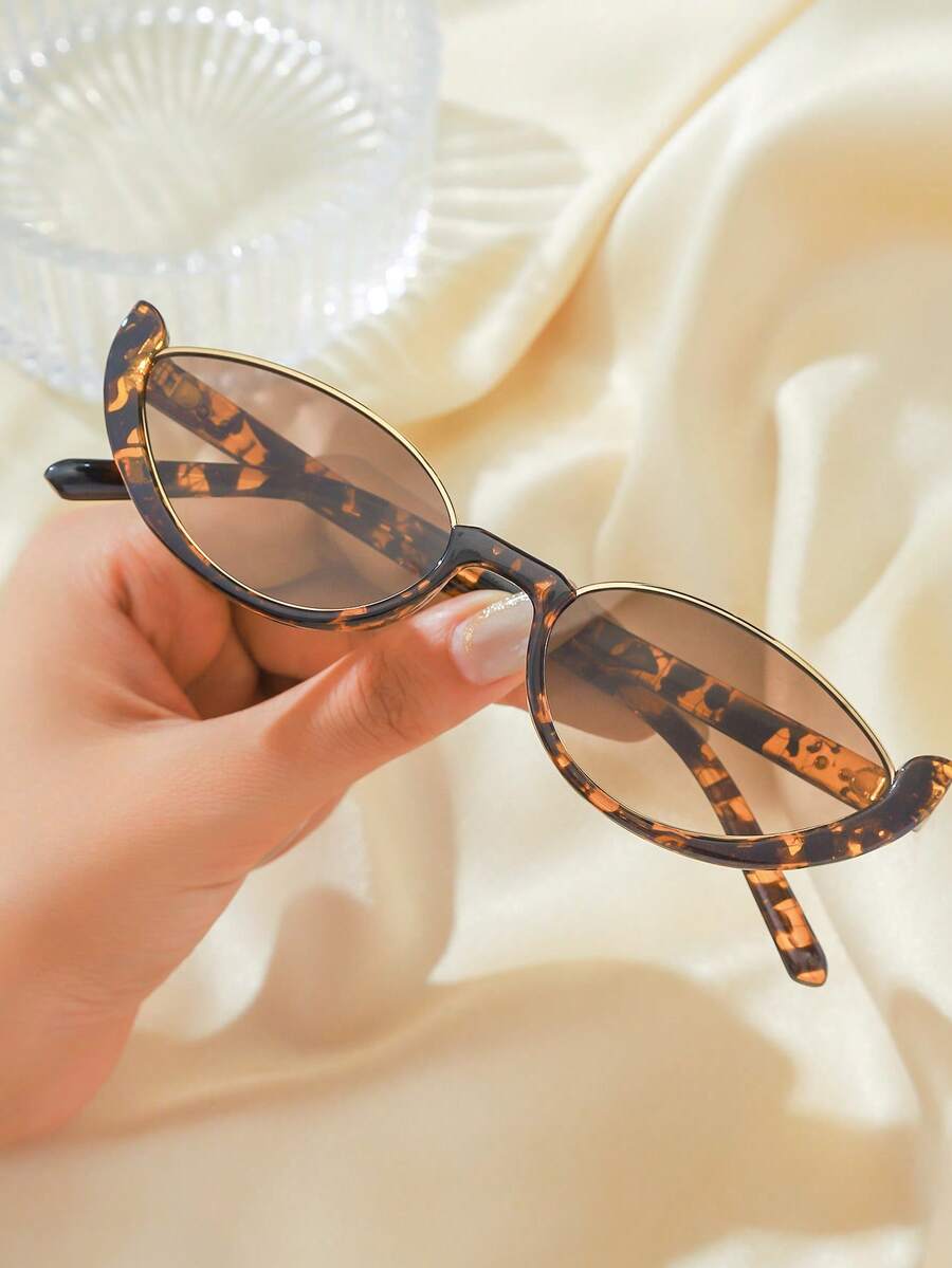 1副复古时尚半框猫眼眼镜，男女皆宜，欧美街头风格，百搭 - 豹紋 - 查看 1