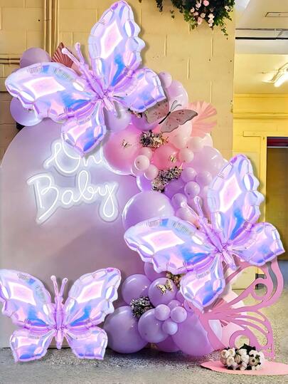 2/4 piezas, Globos de papel de aluminio de mariposa transparente de colores del arcoíris, púrpura, decoración de moda para festivales, usados para decoración de cumpleaños, bodas, fiestas, revelación de género, fiestas de Hawái, fiestas de , Halloween, solteros, Navidad